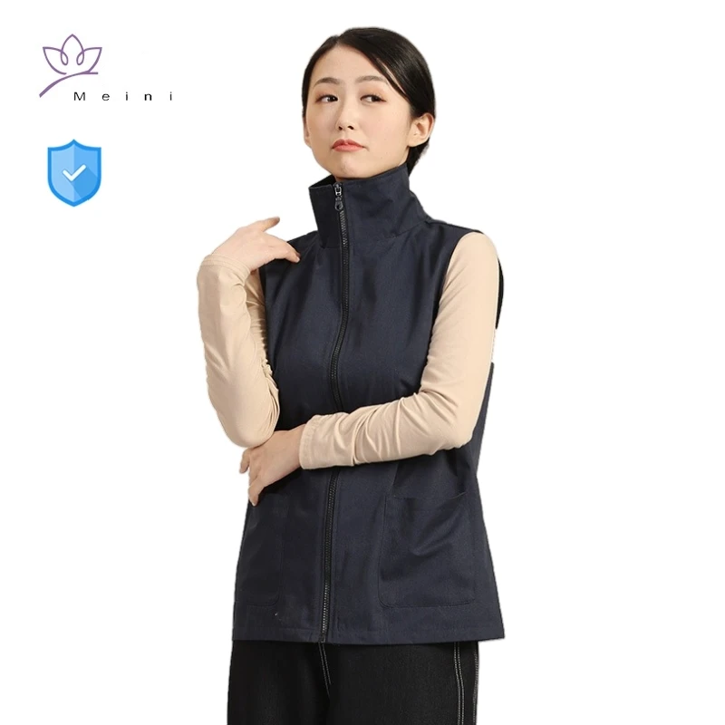 Electromagnetic Radiation Protection Black High Neck Vest Communication Base Station, Computer EMR Shielding Metal Fiber Clothes