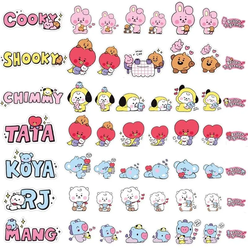 Anime Cartoon Bt21 Tata Chimmy Cooky Sticker Creative New Mobile Phone Computer Sticker Self-Adhesive Sticker Gift for Friends