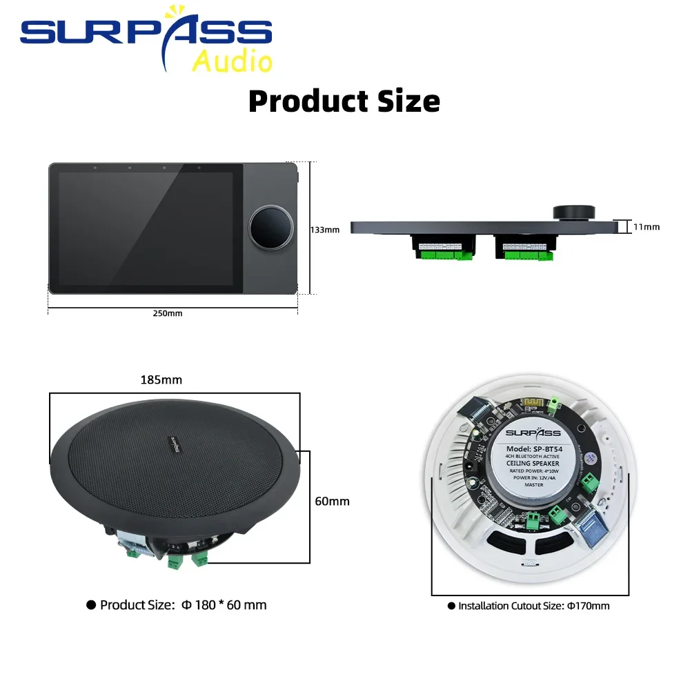 Sistema Android 8.1 da 8 pollici Amplificatore audio WiFi Pannello musicale BT Supporto HiFi TUYA ZIGBEE con altoparlante da soffitto Kit sistema PA