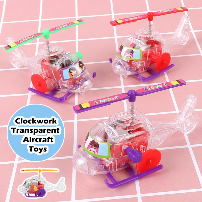 3Pcs/bag New Mini Transparent Aircraft Toys Fun Wind-up Helicopter Taxiing With Propeller Can Be Turned Toys Children's Gifts