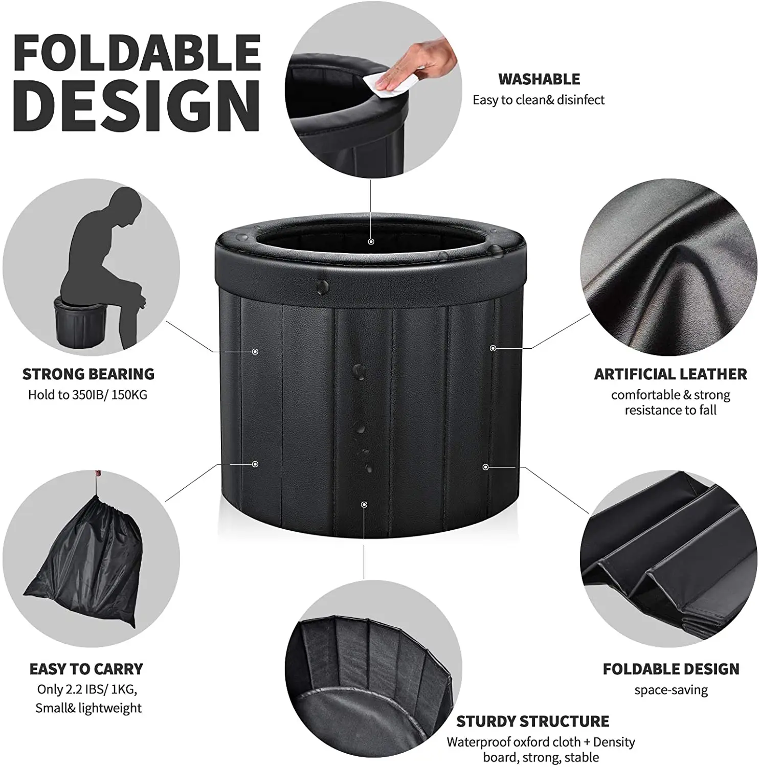 Outdoor Commode Porta Potty Car ToiletToilet Folding Camping Toilet  Leather Toilet for Travel Bucket Toilet Seat camp