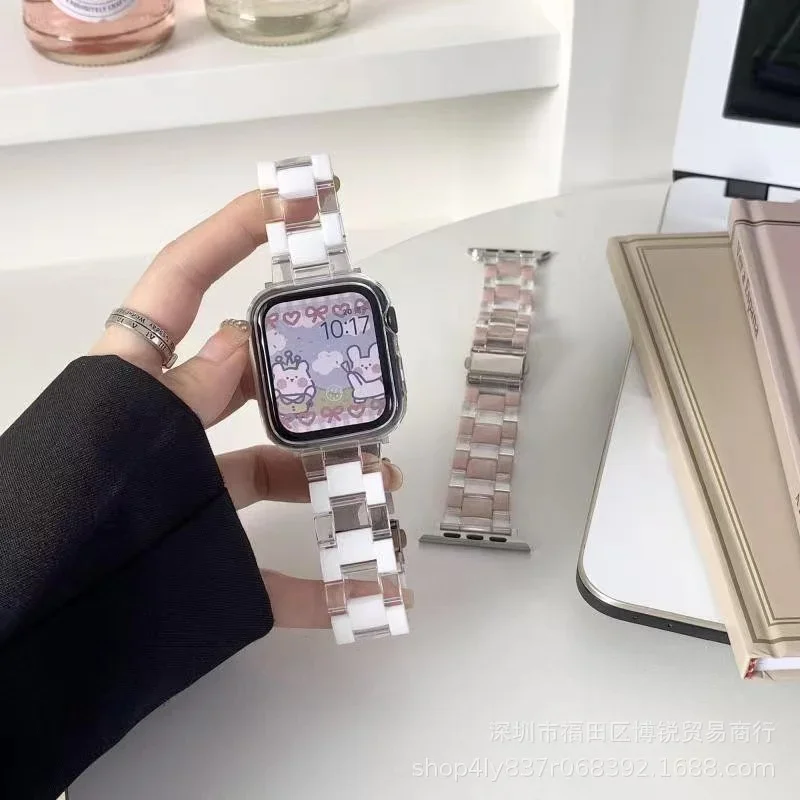 واضح الاكريليك مكعبات الثلج الراتنج حزام ل أبل ساعة 41 مللي متر 45 38 42 44 40 مللي متر فتاة حزام الساعات ل iwatch 7 6 المعصم حزام اكسسوارات