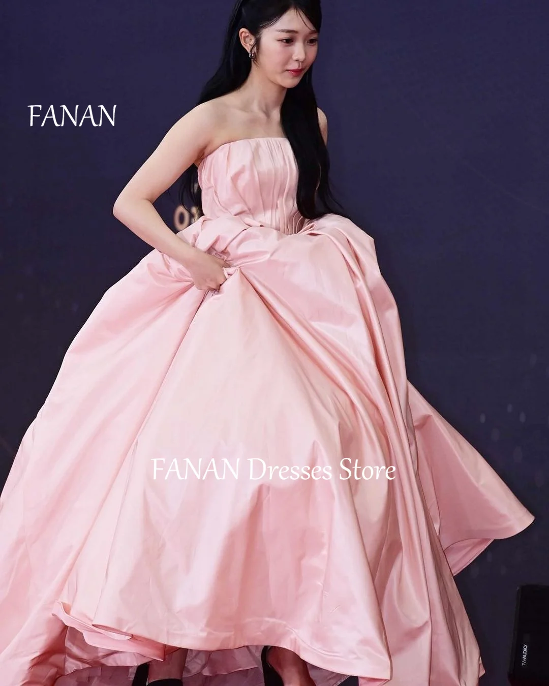 

FANAN Pink Strapless Satin Evening Party Dresses Korea Lace-up Corset Elegant Wedding Women Gowns Event Prom Gowns Customized