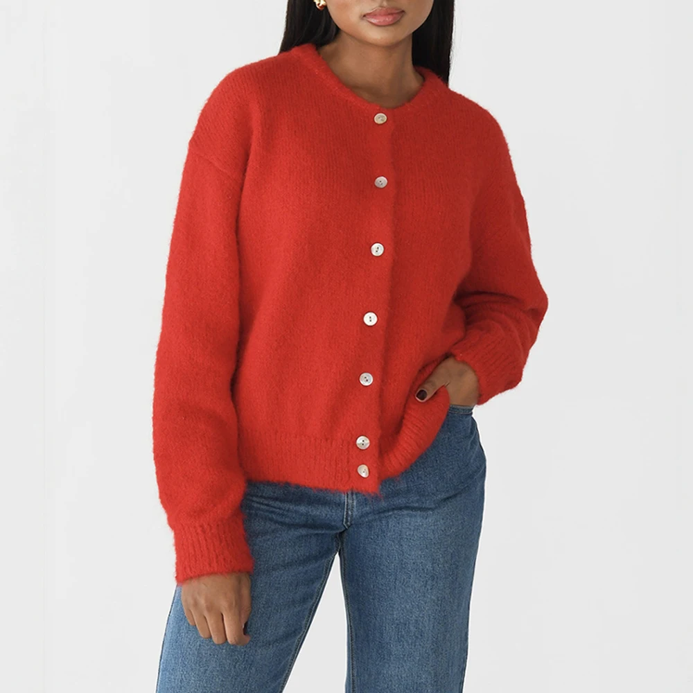 

UNIKTEE Women's Long Sleeve Sweater round Neck Button Detail Comfortable Fashion Autumn Winter Plain Daily Top