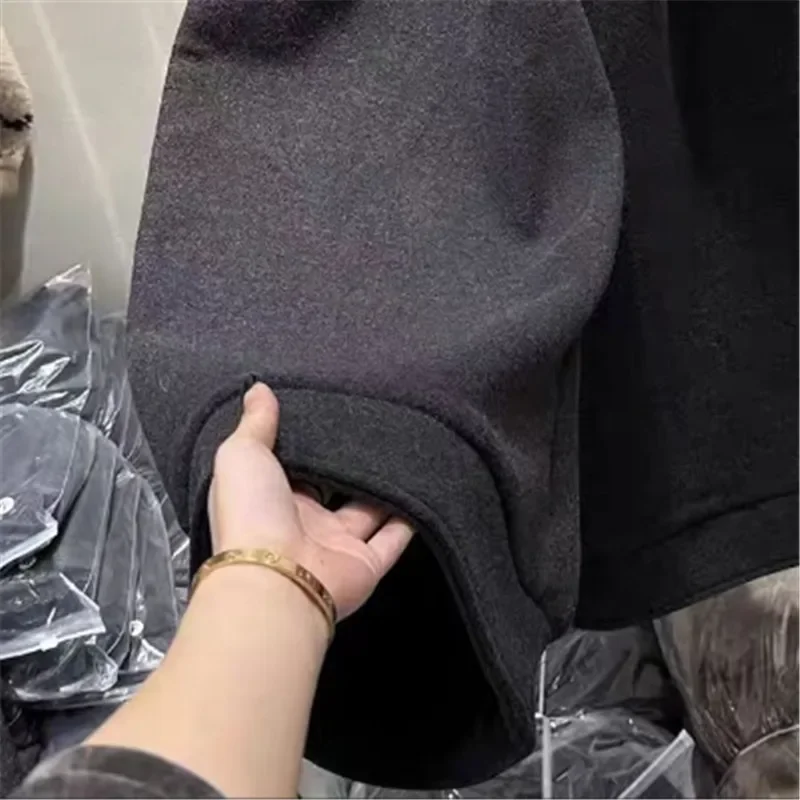 กางเกงขายาวทรงหลวมดีไซน์ใหม่สำหรับฤดูใบไม้ร่วง ผู้หญิง เอวสูง ตัดต่อ ความยาวข้อเท้า แฟชั่น กางเกงขายาวทรงกว้างมีกระเป๋า