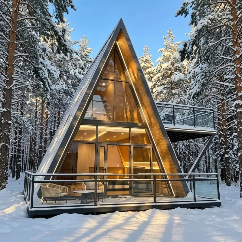 Custom Built Triangular Timber Cabin With Trendy Modern Outlook, Robust Steel Structure Directly Supplied For Outdoor Garden Use