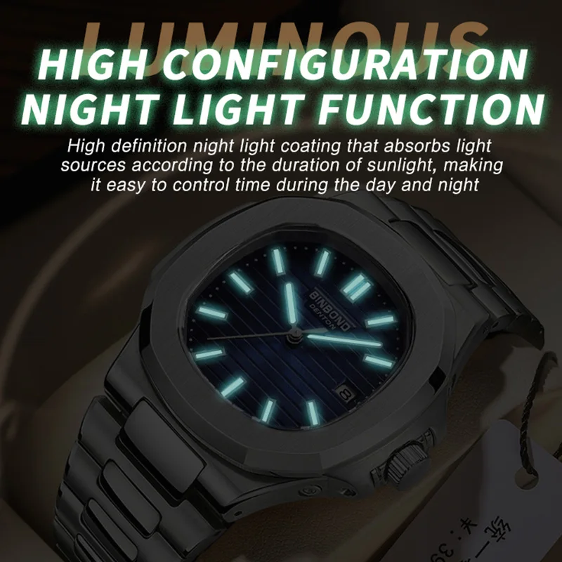 BINBOND Men Luxury Watch Casual Business Clock Automatic Watches Mens Waterproof Fashion Quartz Wristwatches Reloj Hombre B1885