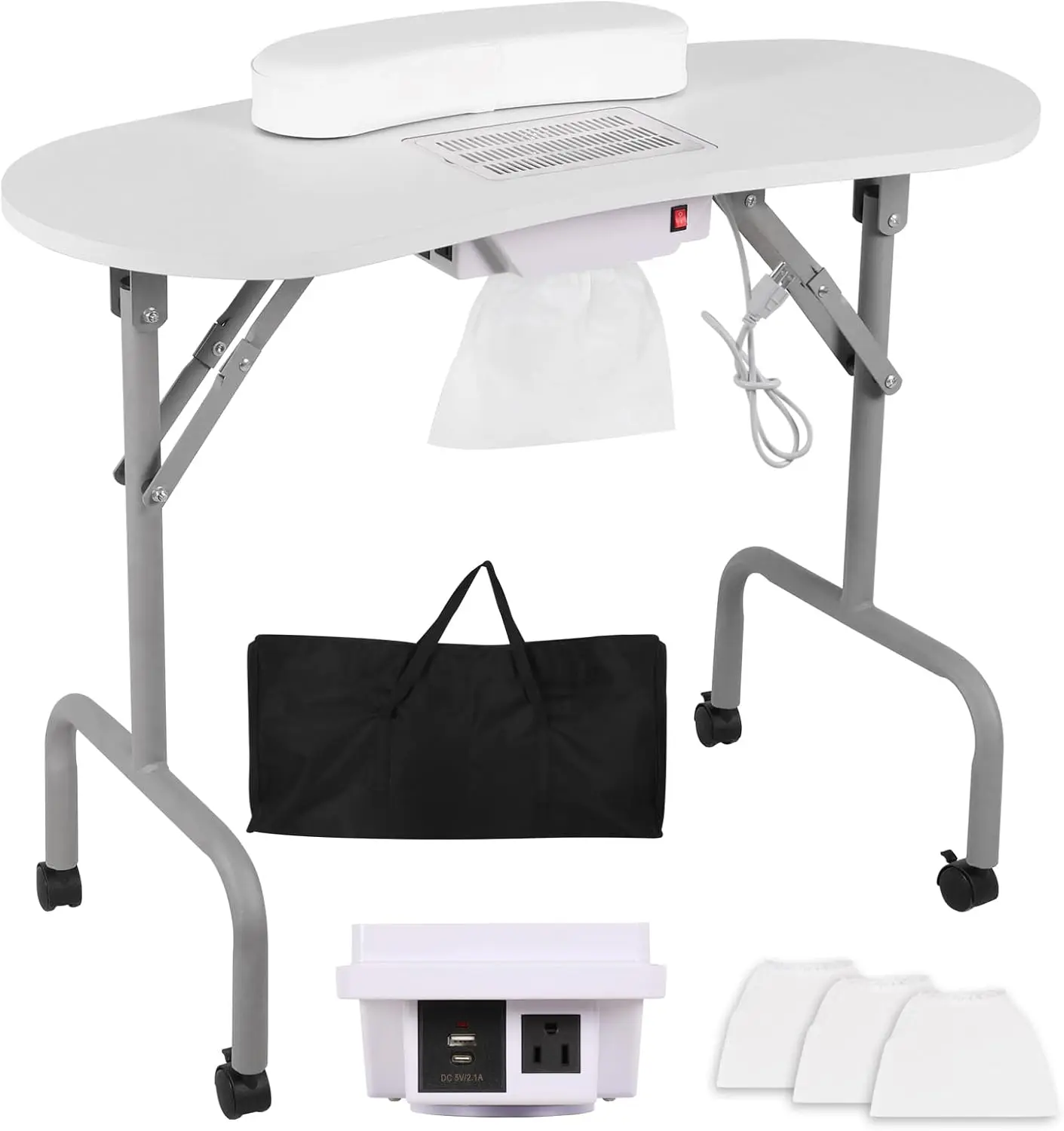 Portable Manicure Station Nail Workstation With Charging Port Dust Collector Foldable Nail Table For Technician Spa Salon Wrist