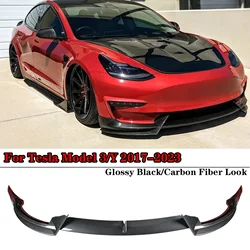 For Tesla Model 3/Y 2017-2023 3Pcs Front Bumper Lip Spoiler Splitter Diffuser Trim BodyKit Accessories Glossy Black Carbon Fiber