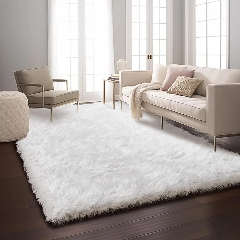 

5x8 Rugs for Living Room,White,Large Fluffy Fuzzy Plush Shag Shag Comfy Soft，Non-Slip Indoor Floor Carpet,for Kids Boys