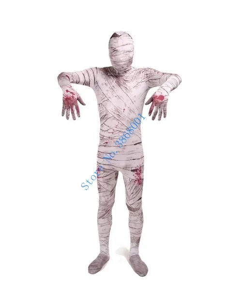 Halloween cosplay horror múmia catsuit traje impressão e tingimento padrão lycar completo bodysuit