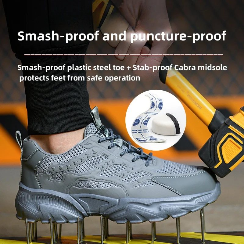 New Big Mesh Sneakers with Iron Toe Summer Fashion Men's Boots Safety Shoes Light Ankle Boots for Women Men's Work Safety Boot