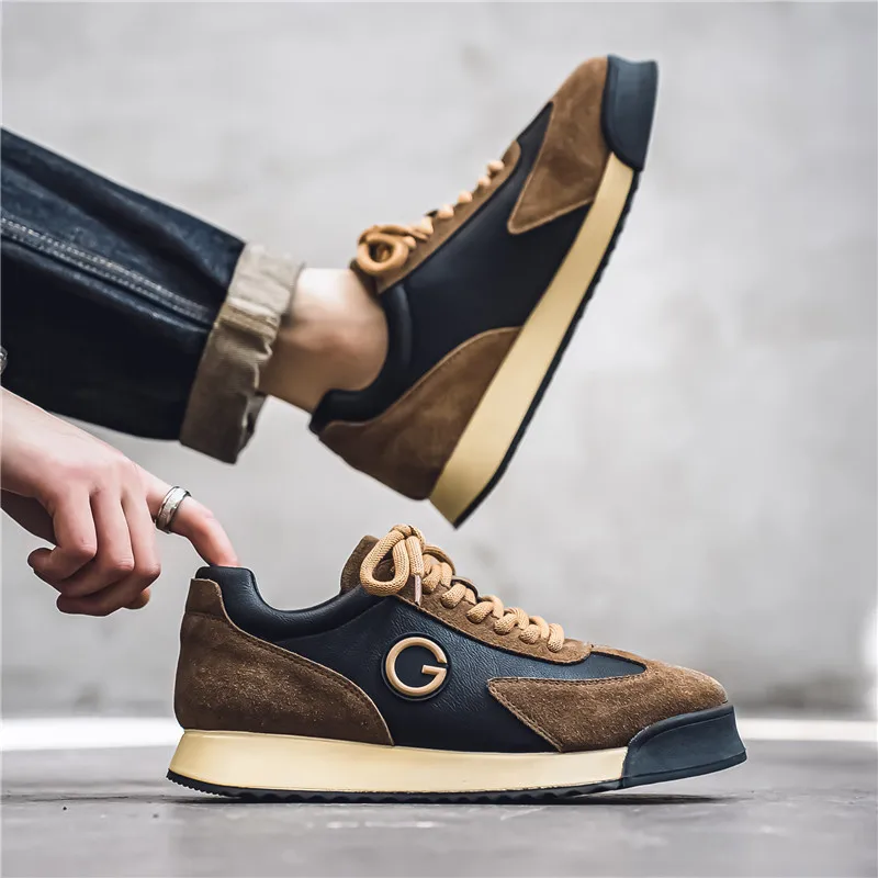 Hot Sale Vintage Brown Sneakers Men Platform Designer Shoes Autumn Suede Leather Casual Sneakers Men Comfortable Sports Shoes