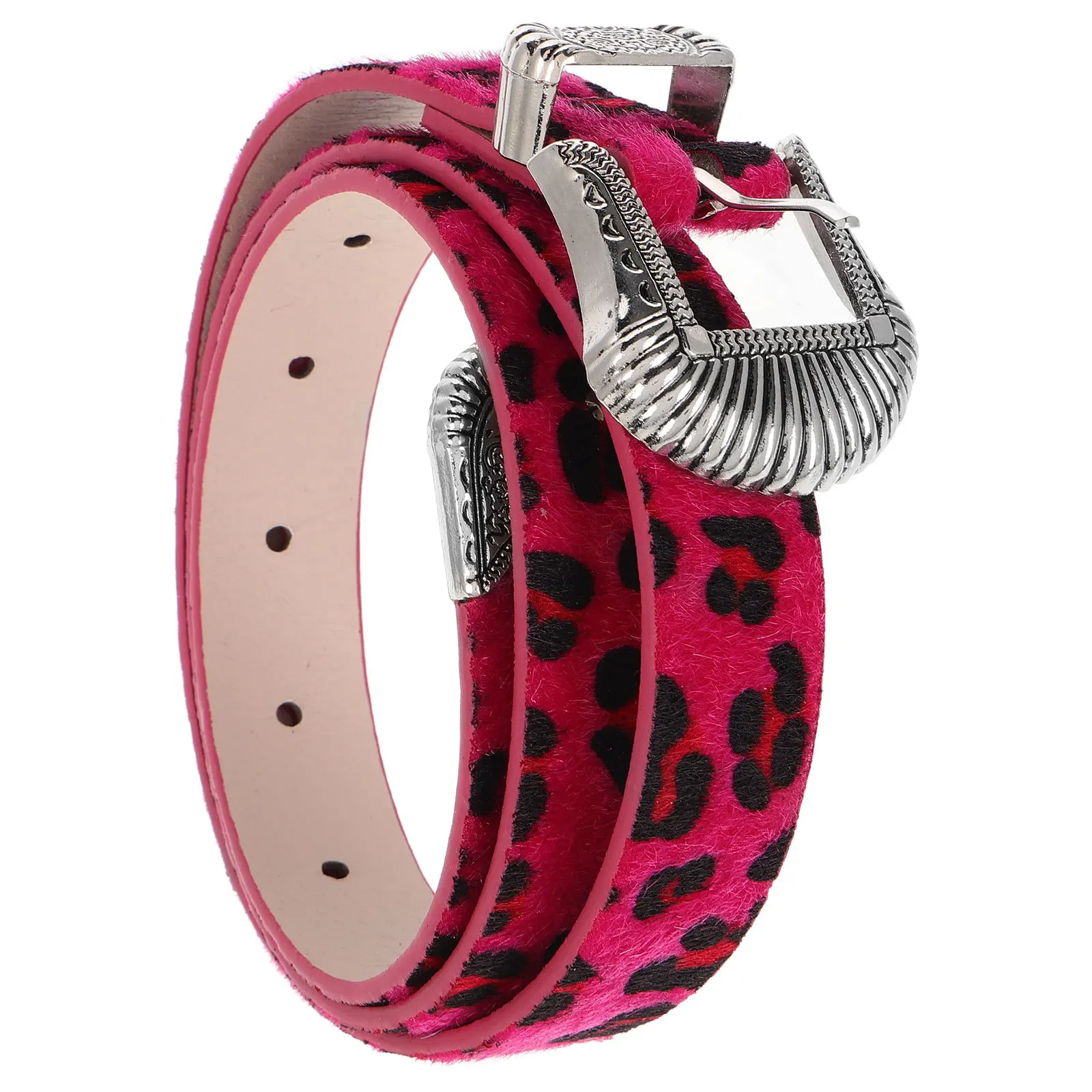 

Vintage Leopard Print Belt For Women Pu Faux Horsehair Western Buckle Retro 90S Style Animal Print Waistband Durable Fashion
