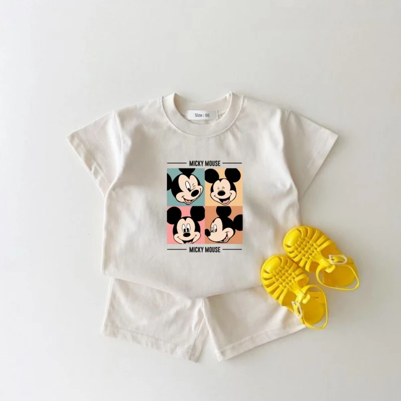 

Disney Summer Baby Boy Clothes Set Kid Girls Mickey Daisy Stitch Printed T-shirts and Shorts Suit Children Short Sleeve Outfits