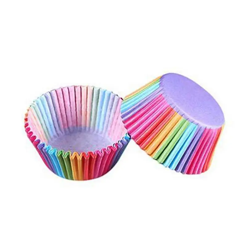 100pcs Cupcake Paper Cups Baking Molds Rainbow Liner Cupcake Muffin Cases Paper Cake Wedding Party Decorating Cupcake Cases