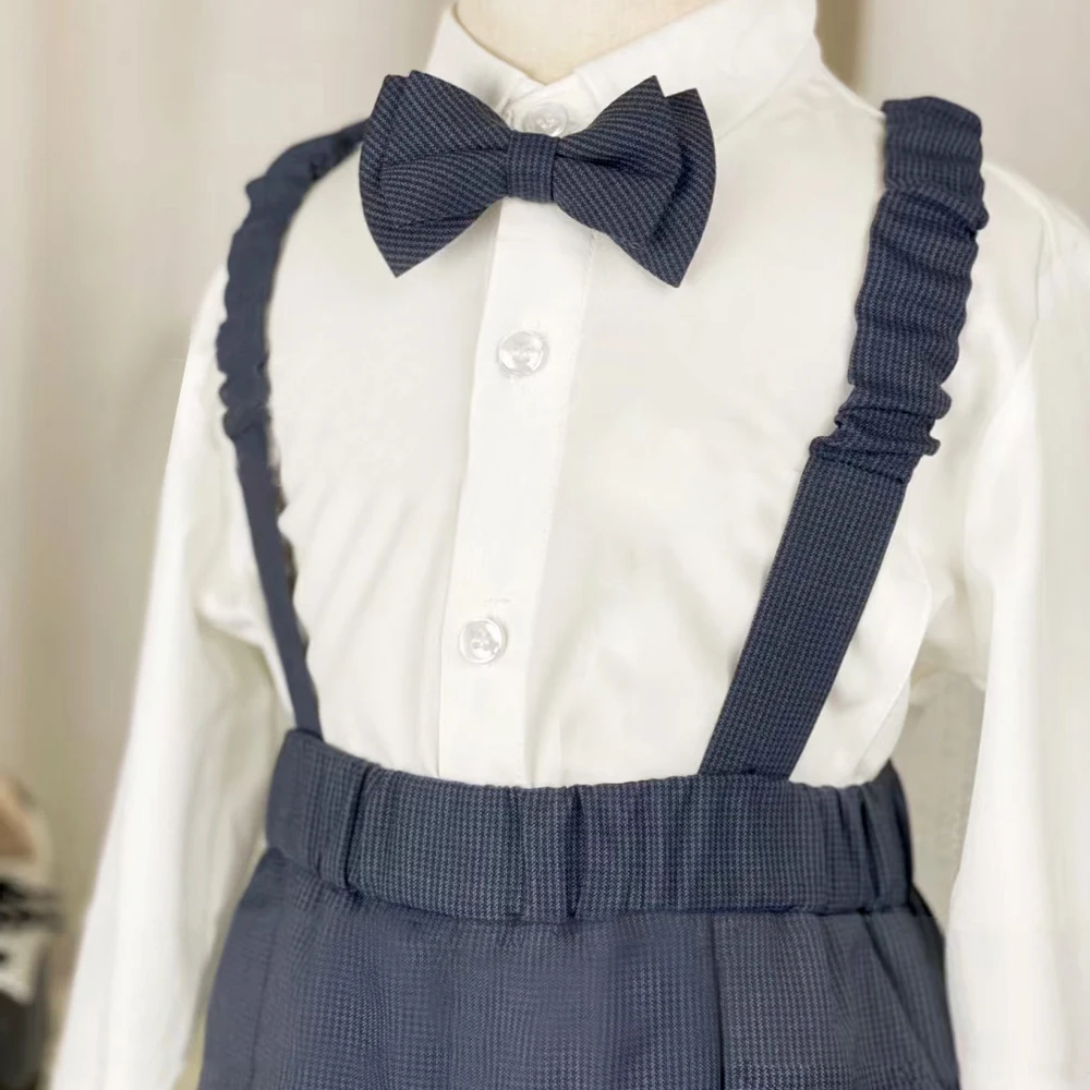 Boys Tuxedo Children Formal Wedding Suit Kids Grey grid Vest Short Botwtie  Suit Flower Boys Birthday Party Dress Costume