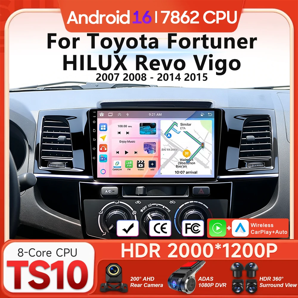 

Мультимедийный проигрыватель Android 16 для Toyota Fortuner HILUX Revo Vigo 2007-2015 с Carplay, радио, видео, Wi-Fi, навигацией GPS, 2din, Bluetooth