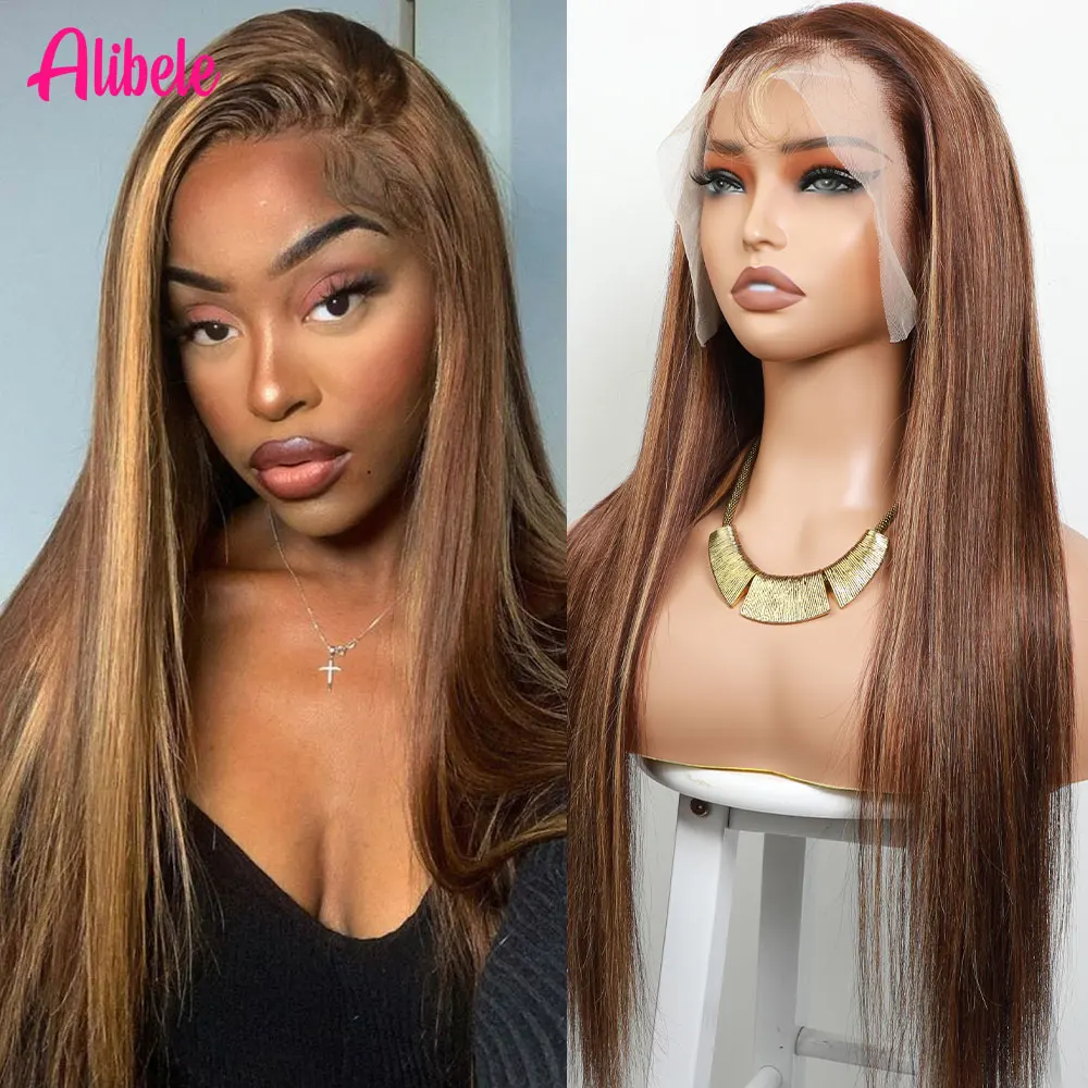 

Alibele P4/27 Highlight Lace Frontal Wig For Women Human Hair 13x4 Transparent Lace Front Wig Ombre Colored Wig 12A Remy 30 Inch