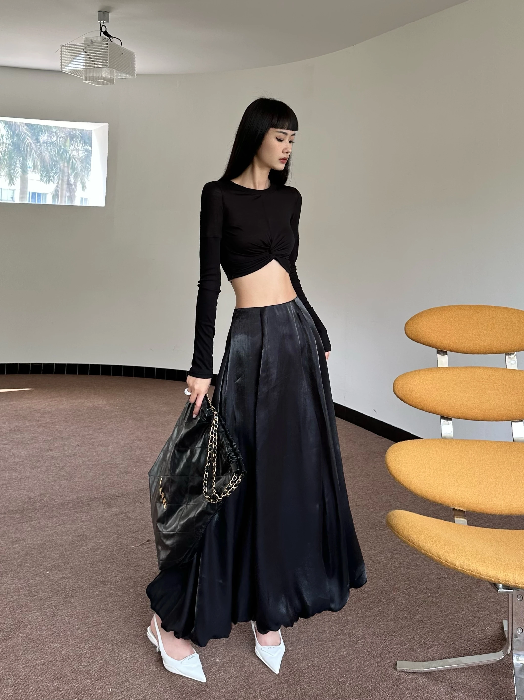 

Элегантная белая юбка-блумер свободного кроя А-силуэта, удлиненная, для весны и осени, модная женская юбка премиум-качества