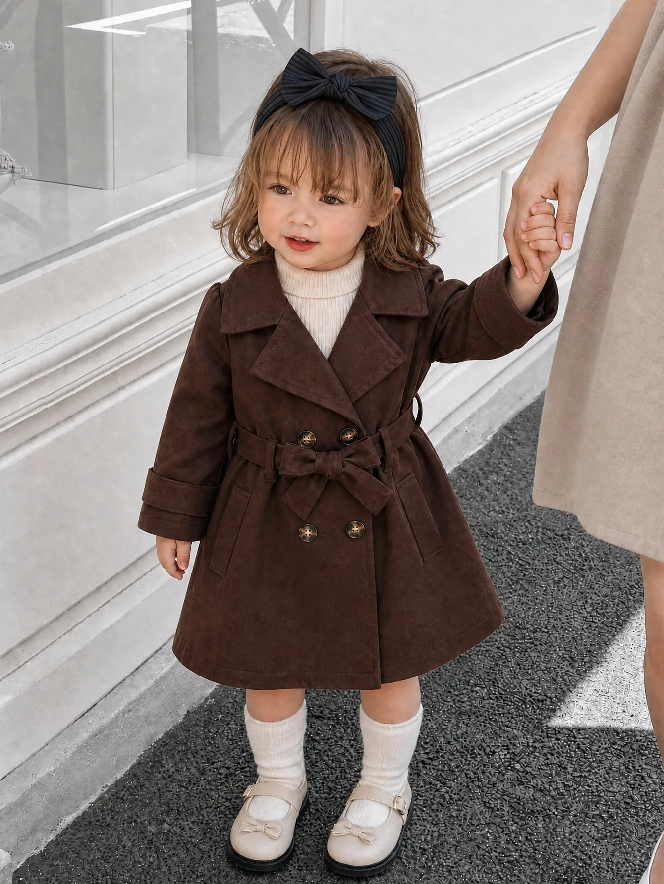 Girls Trench Coat, Kids Double Breasted Woolen Peacoat, Toddler Girls Waist Belt Mid-Length Warm Overcoat Fall Winter Outerwear