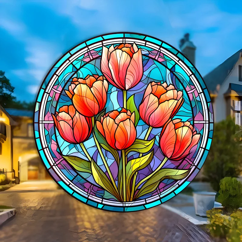 Tulpen und Rosen Blumenaufkleber, abnehmbare elektrostatische Aufkleber, wasserdichter Glasfensteraufkleber, Antikollisions-Heimdekoration