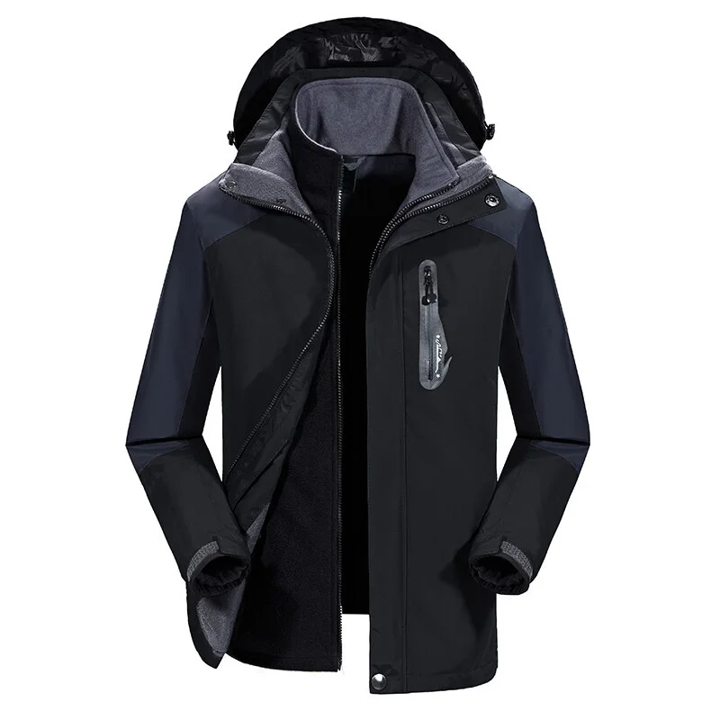 Winter Women Men's Hooded Two-pieces Sets 3 in 1 Jacket Thick Fleece Lined Windproof Coat Outdoor Climbing Waterproof Outwear