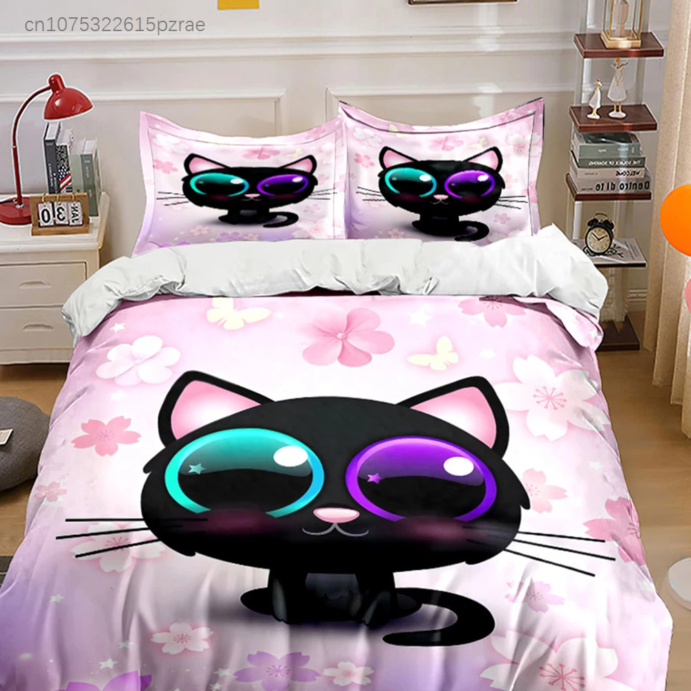 Cute Cat Themed Decoration Set Multiple Sizes kid's And adults' Bedroom Exquisite 3PC Bedding set, Gift