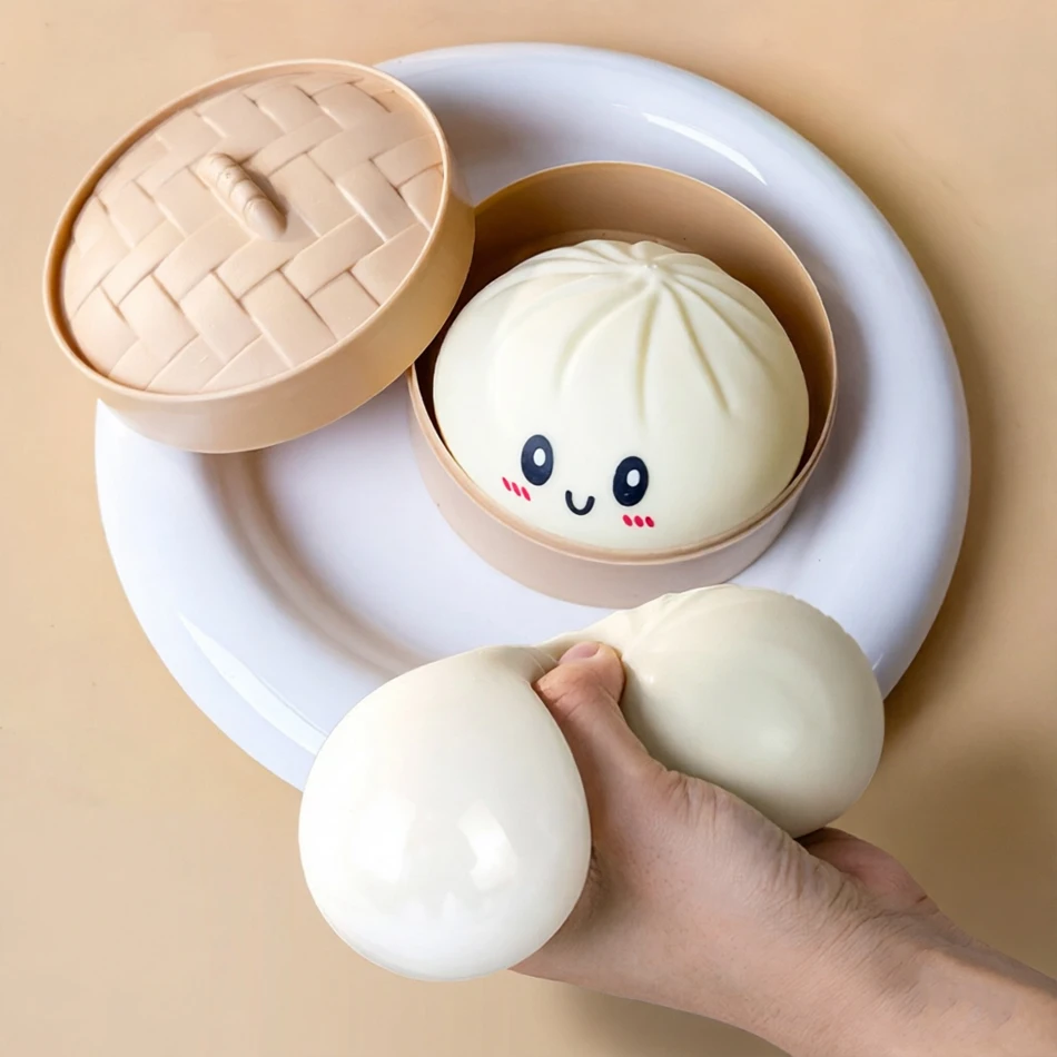 

White Simulated Dumpling Cha siu bao Stress Balls Reusable High Rebound Decompression Toys Home Decoration Unique Birthday Gift