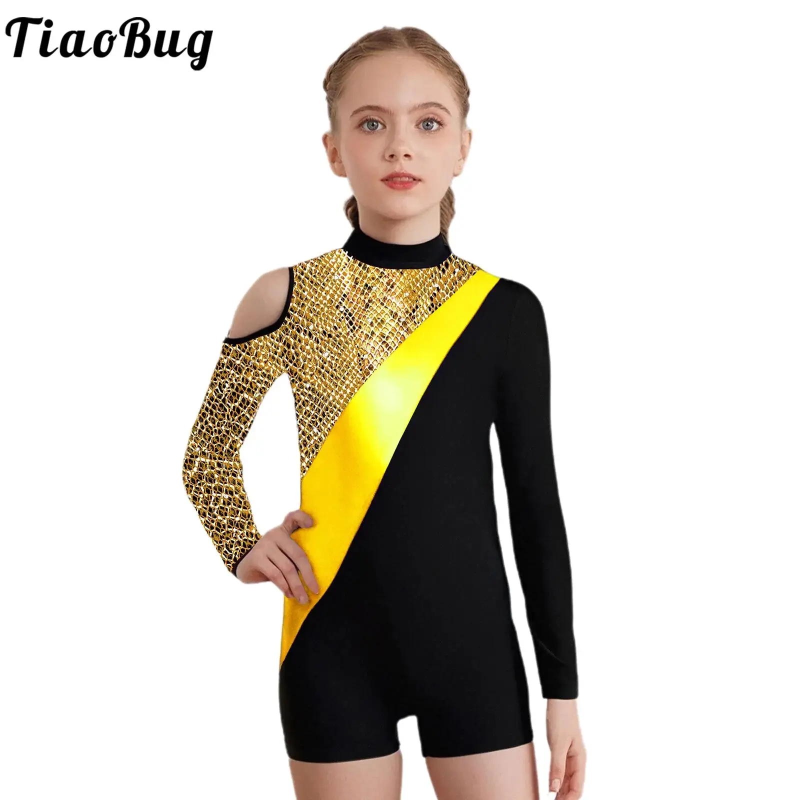 Teenager Mädchen Tanz Gymnastik Akrobatik Performance Kostüm Strass Langarm Print Trikot Ballett Skating Yoga Dancewear