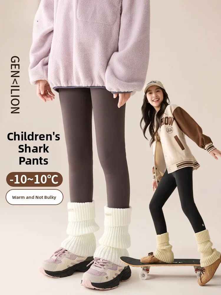 

Thiened Fce Yoga Pants for Kids ark Skin Design High Waist Nine Points Casual High Elastic Bot Warm Sportswear