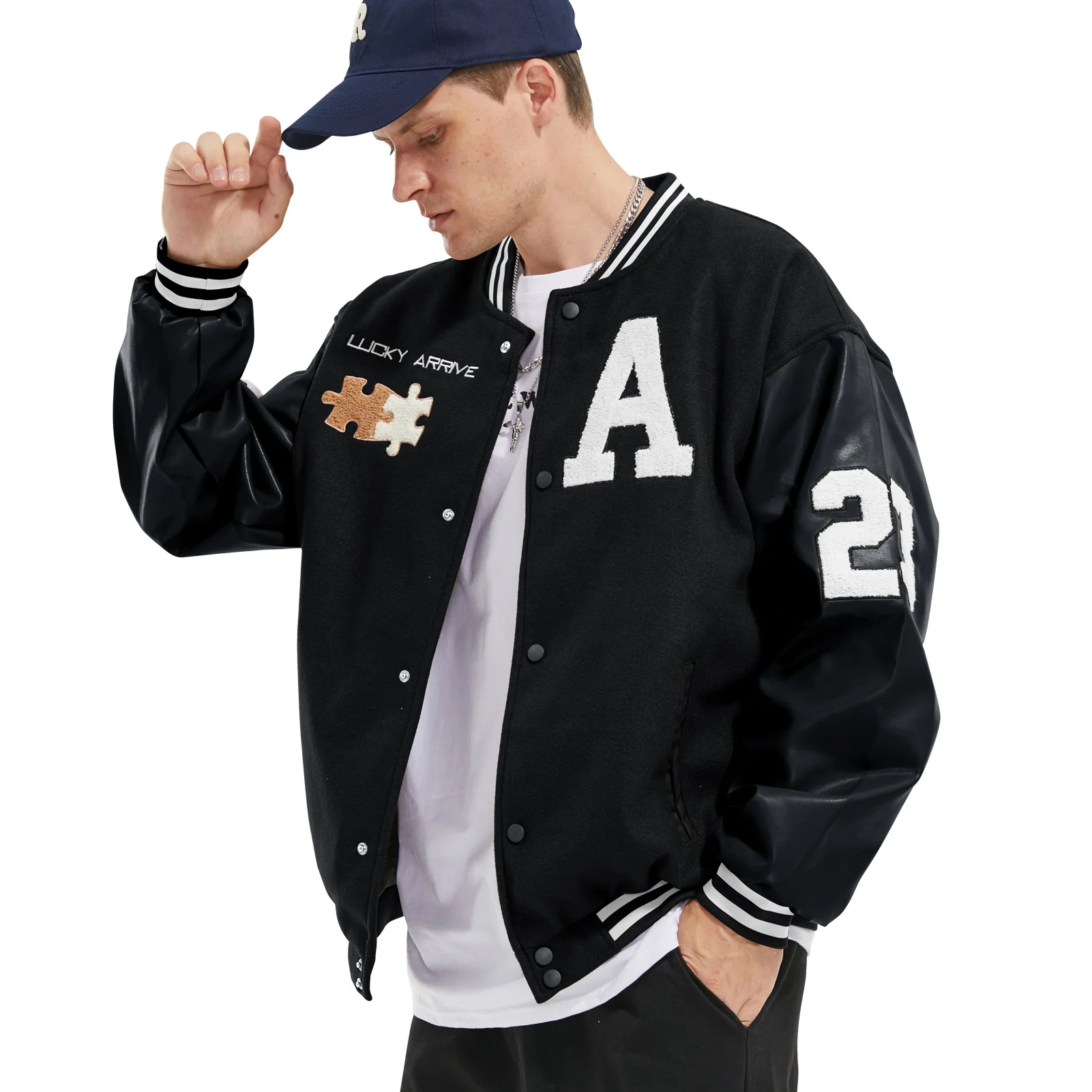 

Varsity Jacket Unisex Embroidered Letterman Bomber Jacket Casual Baseball Jackets