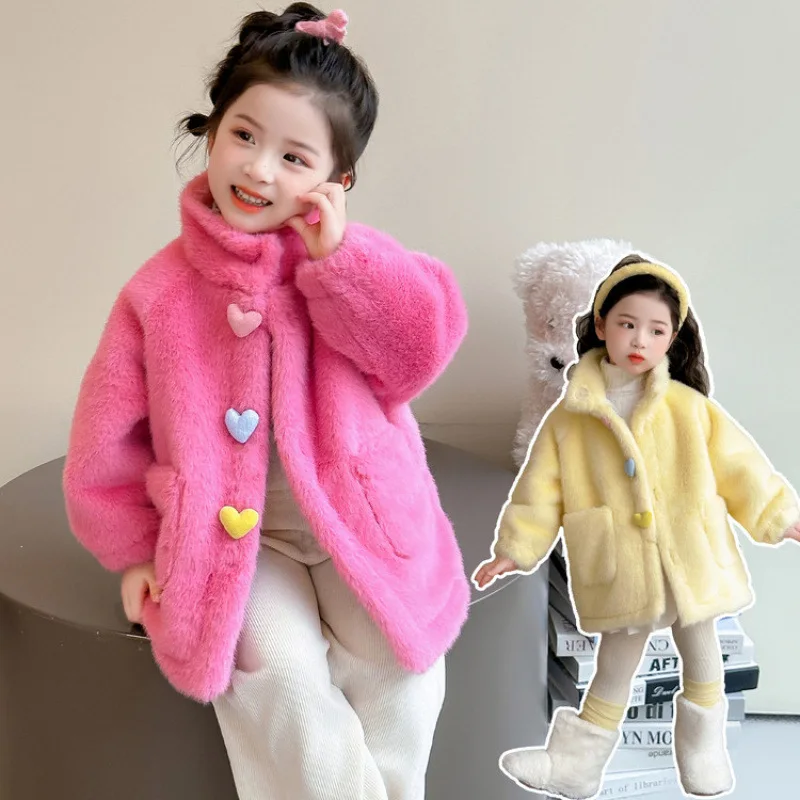 

Girls' Autumn Winter Warmth Thicken Overcoat Pure Color Topsstand Collar Jacket Children Clothes Comfortable 7 To 12 Years Old