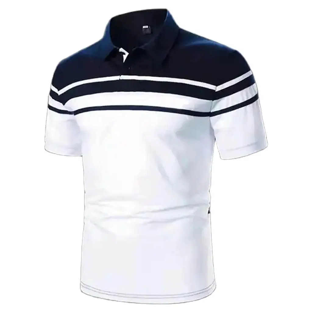 Business Casual Men\'s Polo T Shirt Simple Stripes Print Summer Short-Sleeve Polo Shirt Fashion Street Wear Oversized Clothes