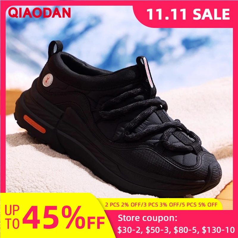 

QIAODAN Fashion Skateboarding Shoes for Woman 2025 Winter Classic Black Shoes Commute Durable Warm Cotton Sneakers QXL043244336B