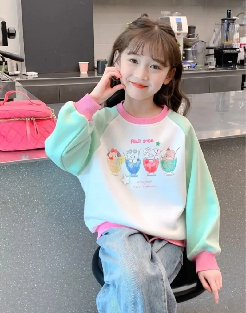

Girls' 2025 New Arrival Stylish Spring/Autumn Thin Lightweight Crewneck Sweatshirt for Kids