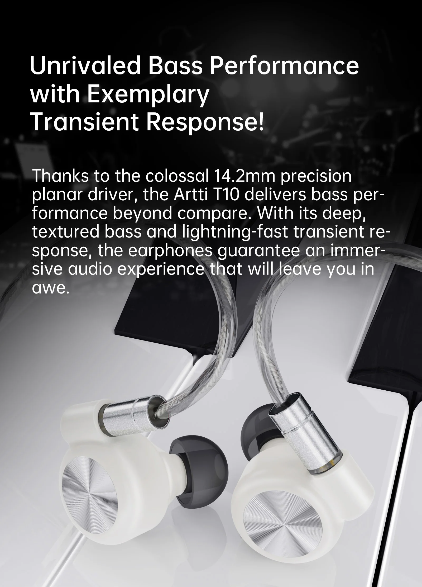 ARTTI T10 In-Ear Hi-Fi-Kopfhörer, kabelgebundene IEMs, Monitore, 14,2-mm-Planartreiber, strukturierter Bass, 0,78-mm-2-Pin- & 3,5-mm/4,4-mm-Anschluss – Detail 1