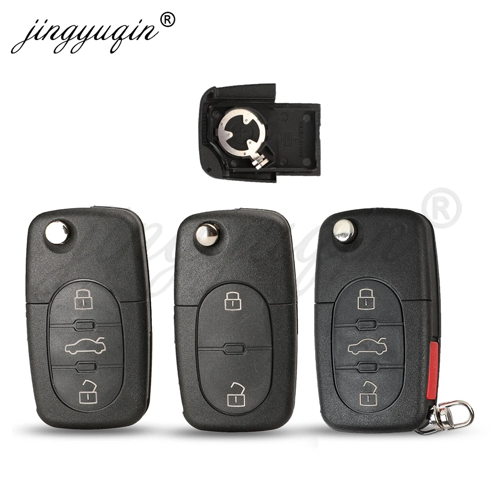 jingyuqin Flip Fob Remote Key Shell Case for VW Passat Jetta Golf Beetle 4/3+Panic 3/4 Buttons Fit CR1616/CR1620