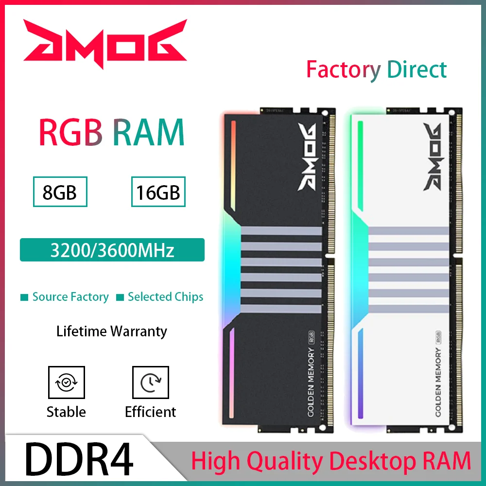 

GMOG RGB RAM DDR4 Memory 8GBx2 16GBx2 3200MHz 3600MHz Black White For Desktop Memoria RAM DDR 4 High Performance