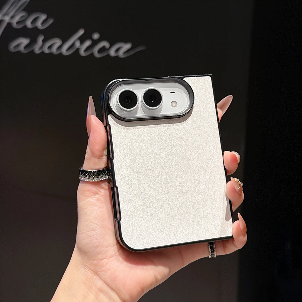for iPhone Fold / Ultra 2026 Newest Luxury Simple PC+Leather Phone Case Transparent Crystal Back Cover