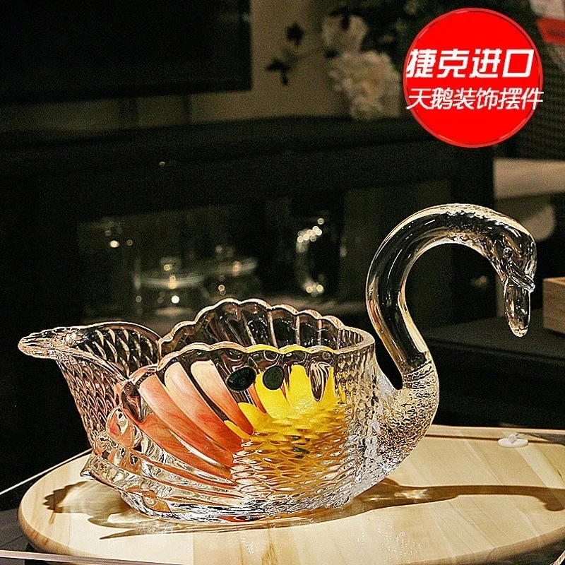 Crystal glass swan fruit plate, fashionable wedding home decoration accessories ornament