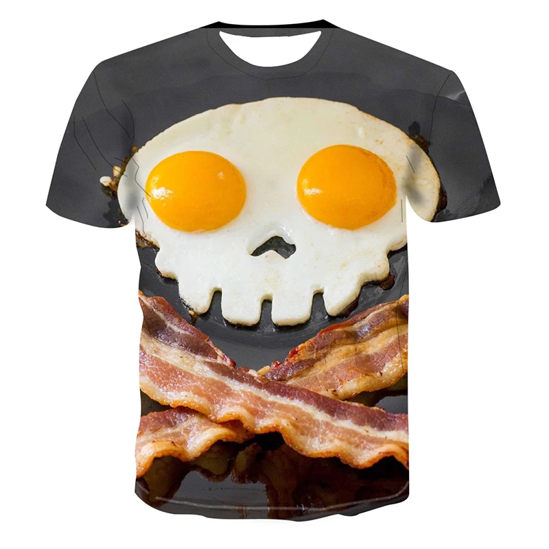 Hamburger Bacon Fries 3D Harajuku Print Street Hip Hop Fashion Casual New Short Sleeve Round Neck Men's And Women's T-Shirt Tops