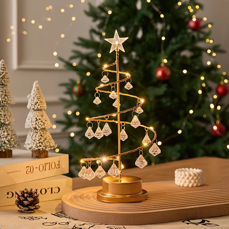 Elegant Metal Christmas Tree with Warm White Sturdy Base and  Crystal Ornaments Christmas Tree Lamp for Festive or Ideal Gift