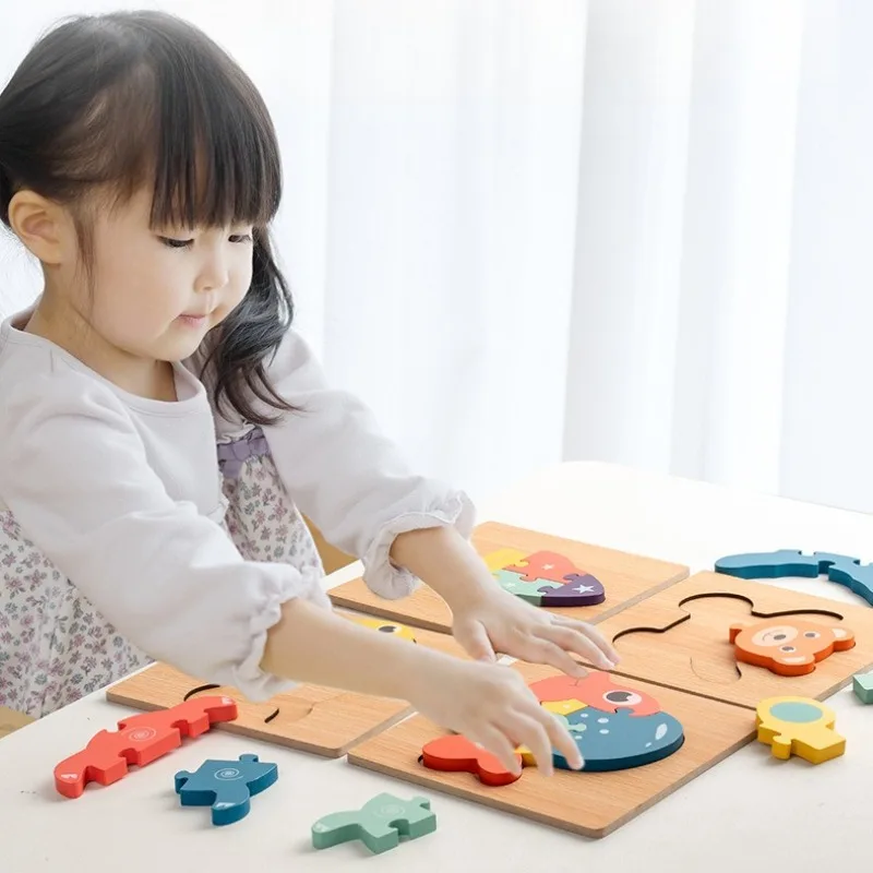 ตัวต่อไม้มอนเตสซอรี่ 3 มิติ รูปการ์ตูนสัตว์และยานพาหนะ สำหรับเด็กเล็ก เสริมสร้างพัฒนาการด้านการเรียนรู้และการจดจำ ของเล่นเสริมทักษะสำหรับเด็ก