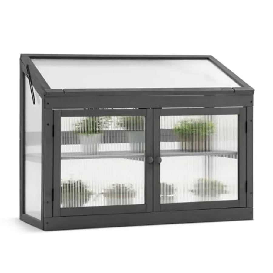 Cold frame greenhouse for outdoor gardening; made of natural wood; classic brown finish; durable, weather-resistant, and insula
