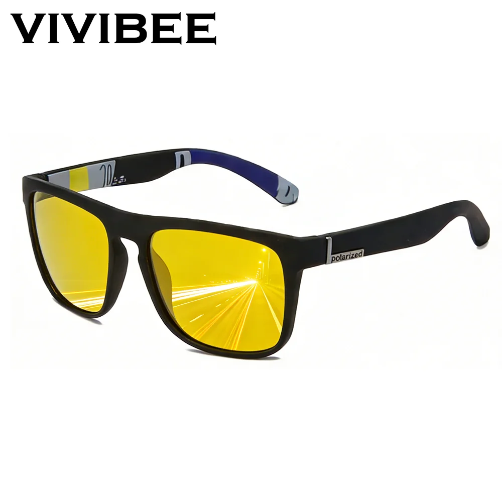 VIVIBEE gafas de visión nocturna polarizadas amarillas UV400 hombres gafas de conducción cuadradas deportes mujeres antideslumbrantes gafas de coche
