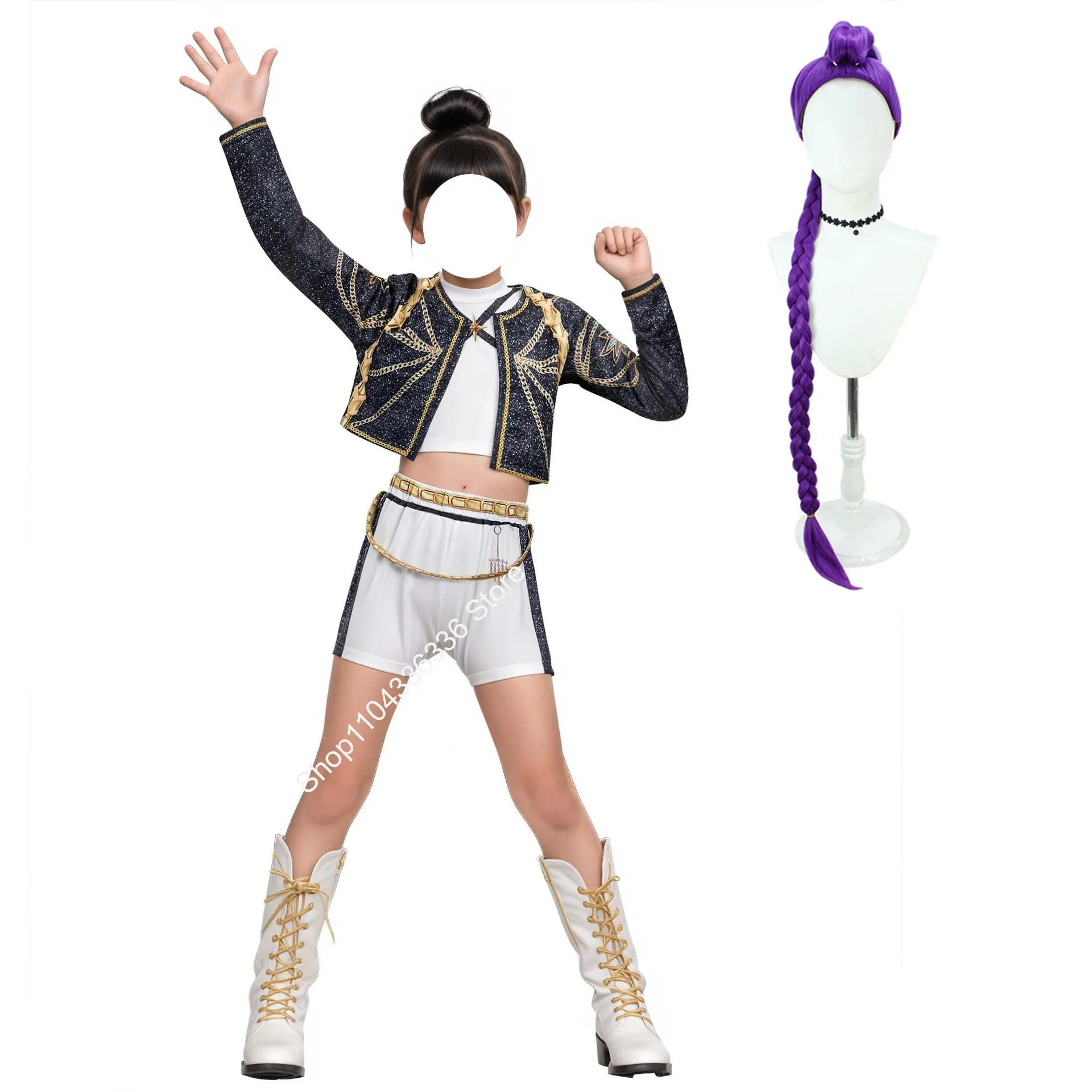 أزياء فتاة أنيمي Kpop شيطان هنتر التأثيرية أزياء رومي التأثيرية للفتيات نمط جديد أغنية ذهبية لمرحلة الأداء ملابس حفلة الهالوين