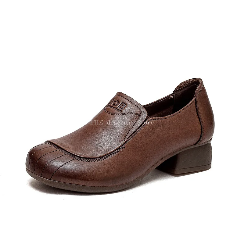 

2024 Spring Women's Flat Shoes Retro Comfortable Hooded Coarse Tailored Shoes Soft Soled Women's Mom Shoes