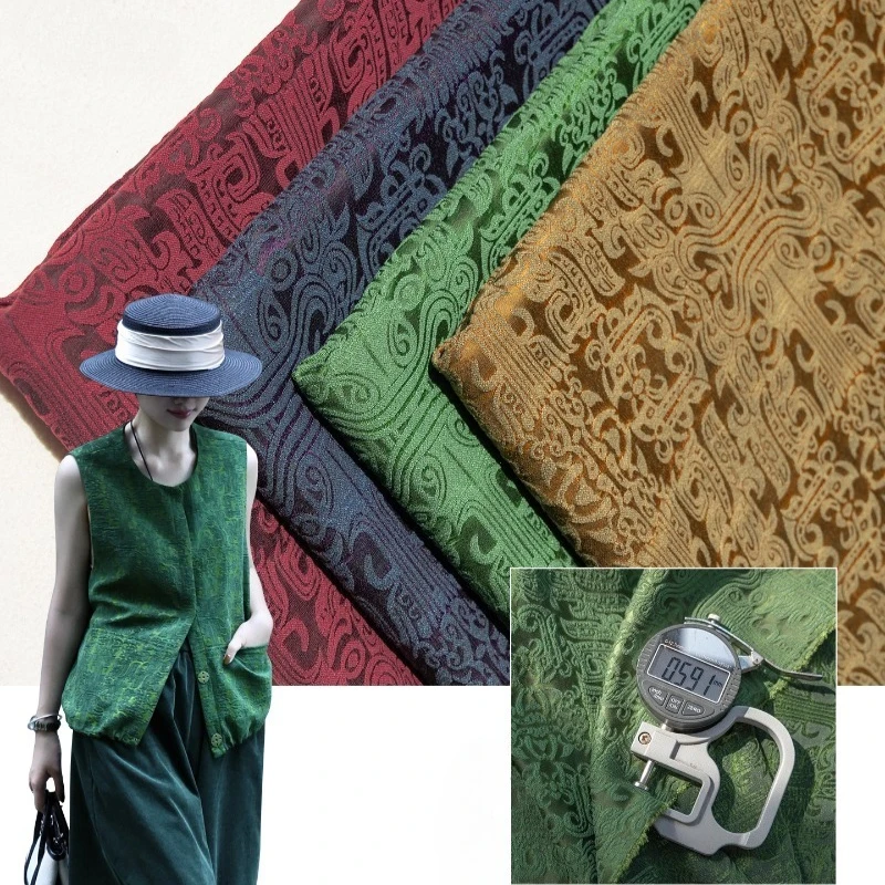 

Весенне-осенняя жаккардовая ткань в национальном стиле, жаккардовый масляный шелк, новый топ в китайском стиле, жилет, широкие брюки, ткань для одежды