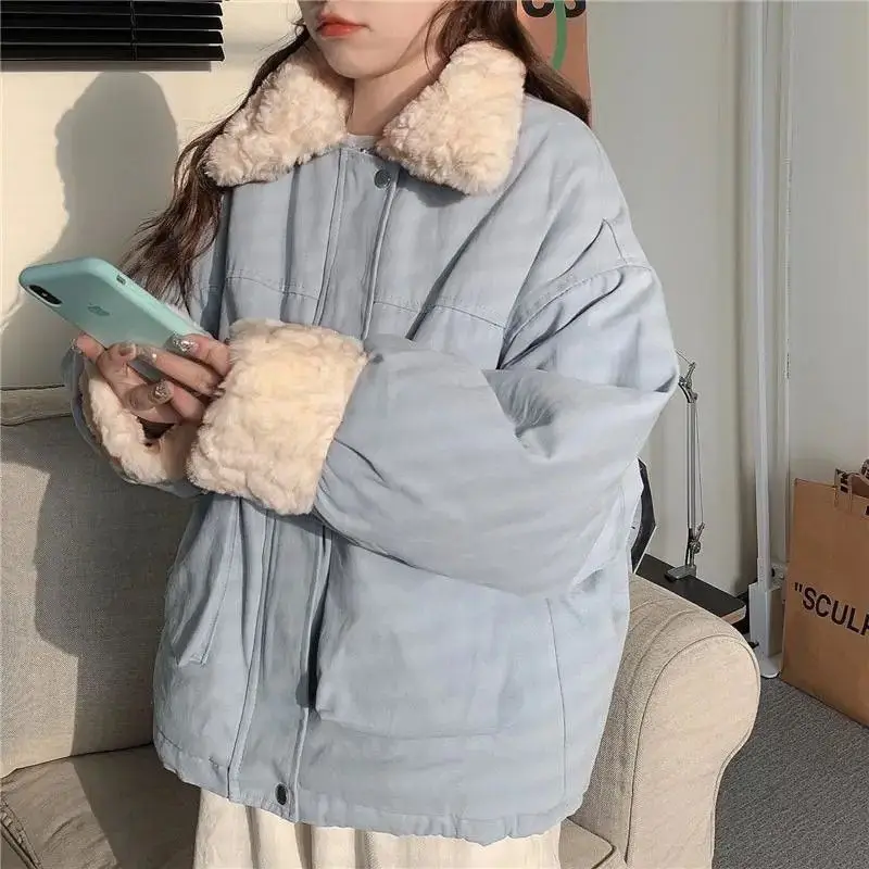 Women Winter 2023 New Cotton Coat Popular Cotton Coat Loose and Thickened Cotton Coat Top Trendy Imitation Lamb Wool